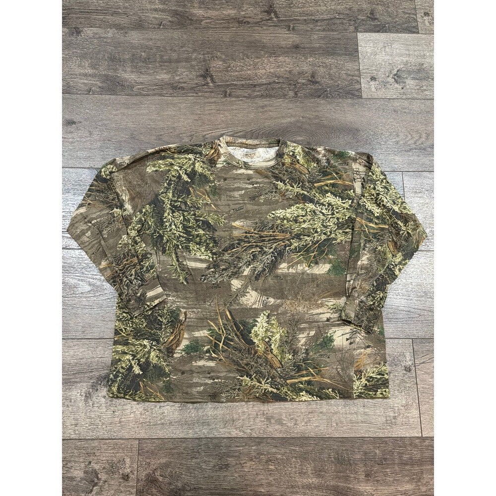 Vintage Camo Long Sleeve T-Shirt Men's 2XL 100% Cotton Green Brown Tan Hunting
